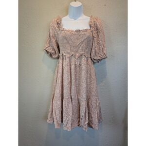 Bohme Floral Mini Dress Smocked Square Neck Tiered Small Cottagecore Puff Sleeve